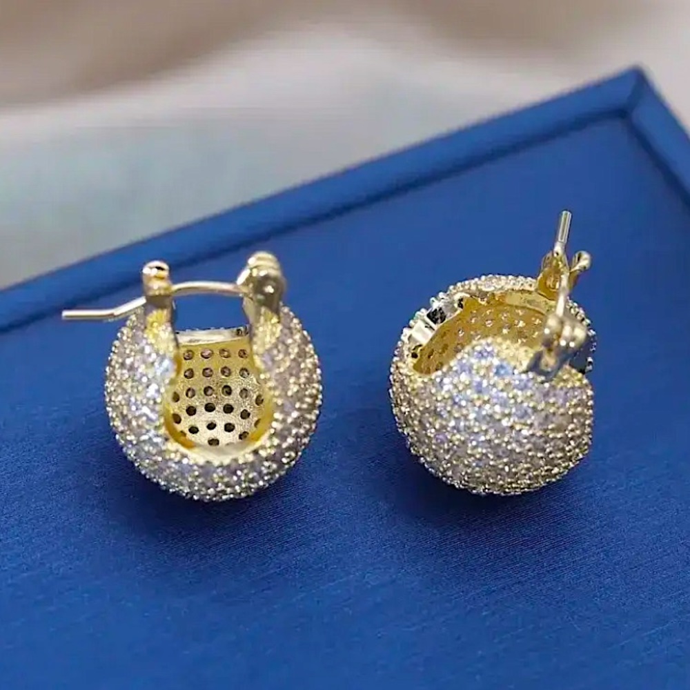 Gold Zircon Ball Earrings Luxury Exquisite Gold Plated